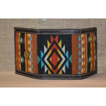 Portfel skórzany ciemnobrązowy męski  z andyjskim etnicznym haftem.